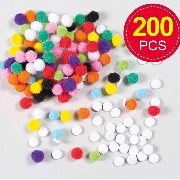 Self Adhesive Fuzzy Plush POM POMS - Pack of 200 10mm - Picture 1 of 8